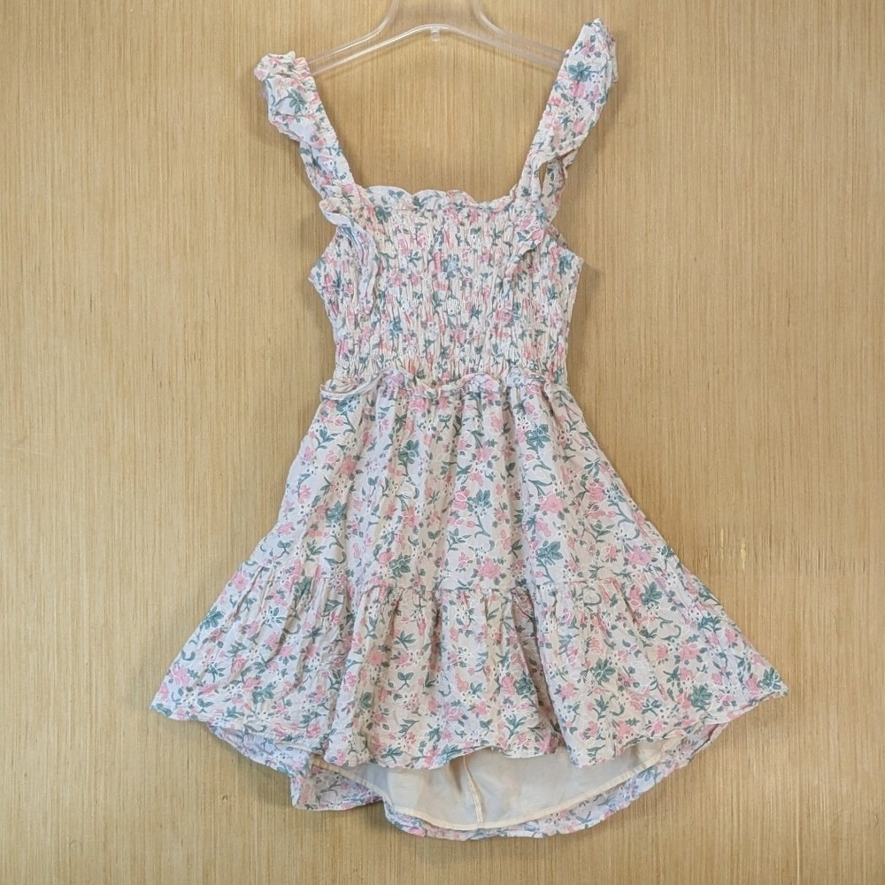 &merci Womens Cottage Boho Coquette Floral Eyelet Smocked Mini Dress Size M Pink
